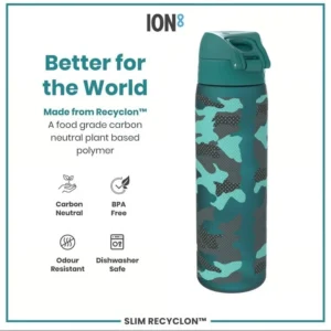 ION8 Slim Water Bottle 500ml – Aqua Camo – Leak‑Proof BPA‑Free Hydration Bottle