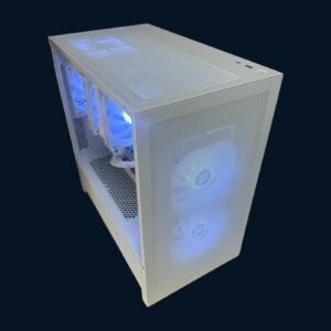White NZXT H3 gaming PC RTX 4060 Ti — front three-quarter view