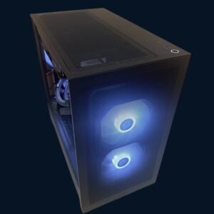 RGGN RX 9070 XT gaming PC — black NZXT case top angle with blue fans